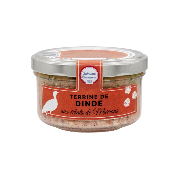 jar of Ducs de Gascogne's Turkey and Chestnut Terrine (terrine de dinde aux eclats de Marrons) 130g