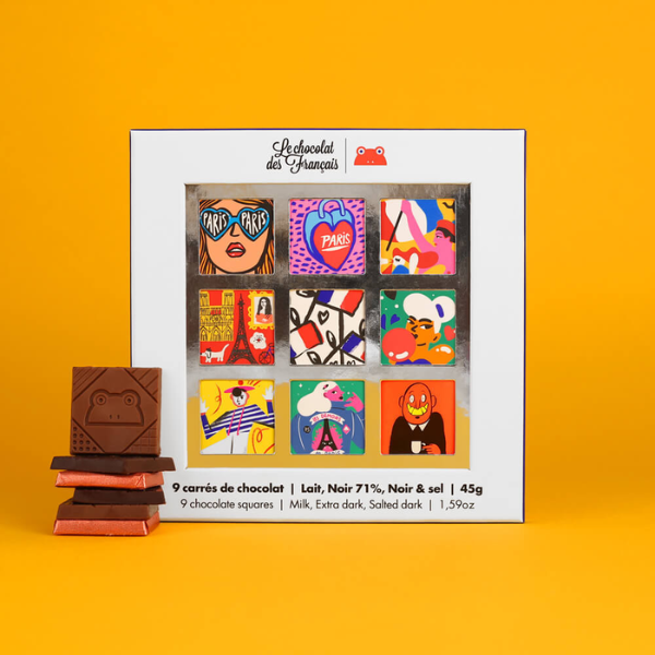 Le Chocolat des Francais Box of 9 Organic Chocolate Squares