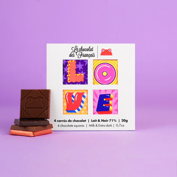 Le Chocolat des Francais Love Box of 4 Organic Chocolate Squares
